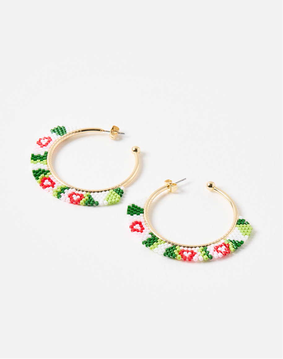 Priscilla Beaded Flower Gold Hoop Earrings